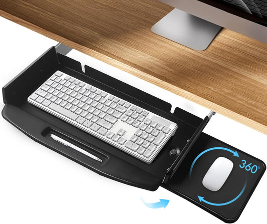 TOOCUST 360 Rotating Under Desk Keyboard Tray - Ergonomic Slide Out Shelf