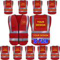 High Visibility Safety Vest 10 Pack with 5 Pockets - Custom Logo Ready