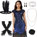 1920s Flapper Dress with Accessories Set - Sequin Fringe Gatsby Shoes