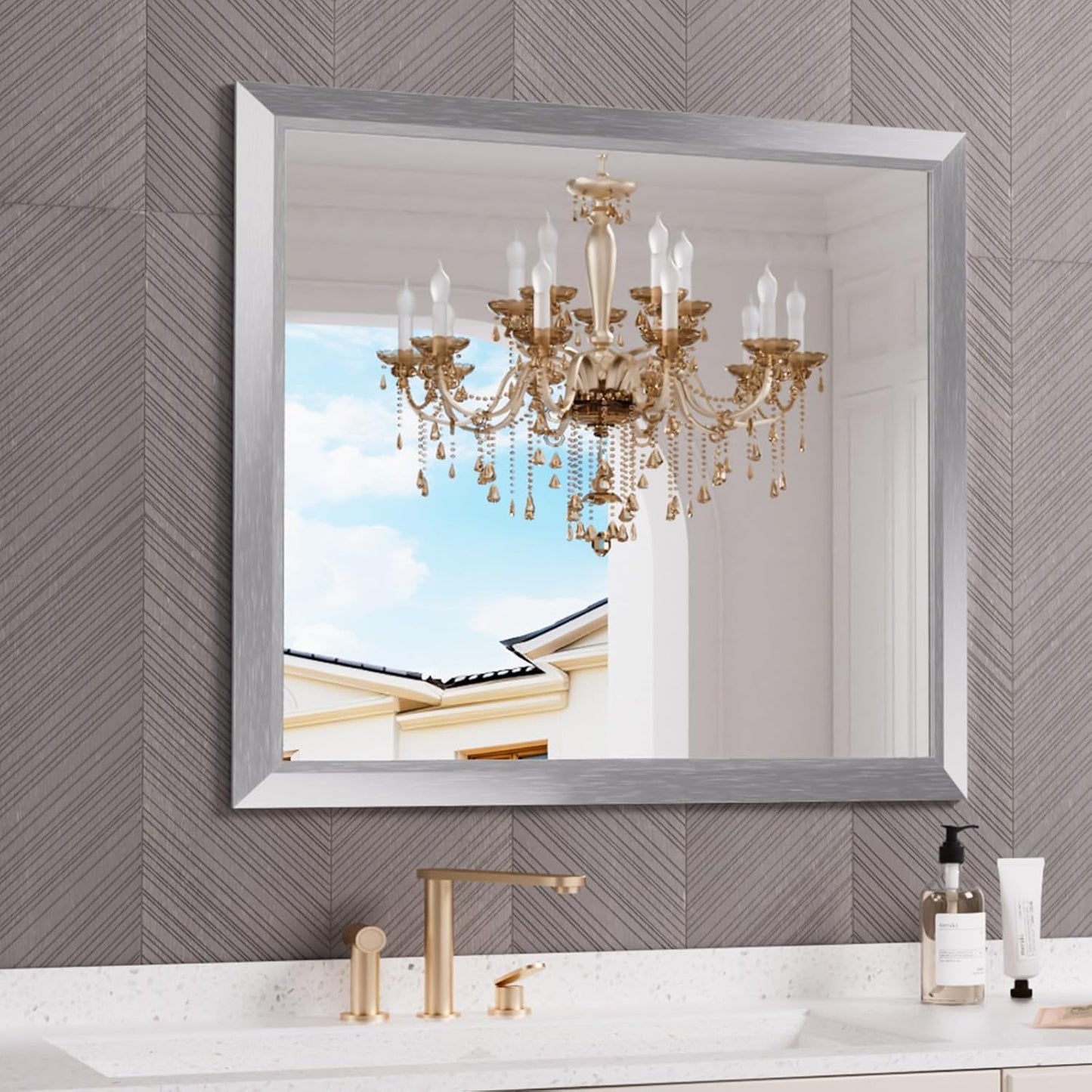 Amorho 40x36 Inch Bathroom Mirror with Stylish Metal Frame