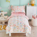 Cotton Toddler Bedding Set Pink Flowers - Soft 4-Piece Comforter Set