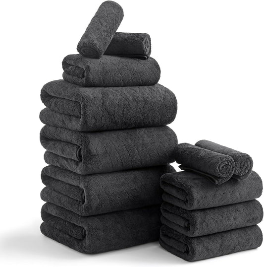 Luxury Bath Towels Set - 12 Piece Microfiber Soft Quick Dry