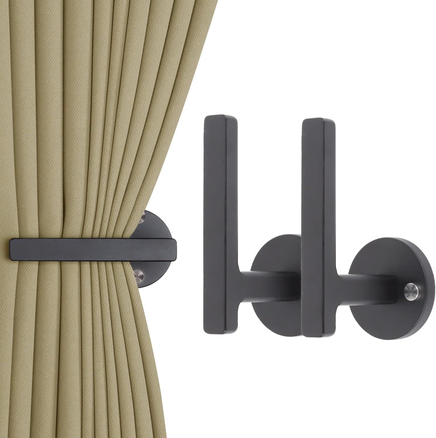 2 Pack Wood Curtain Holdbacks - No Drill, Modern Design