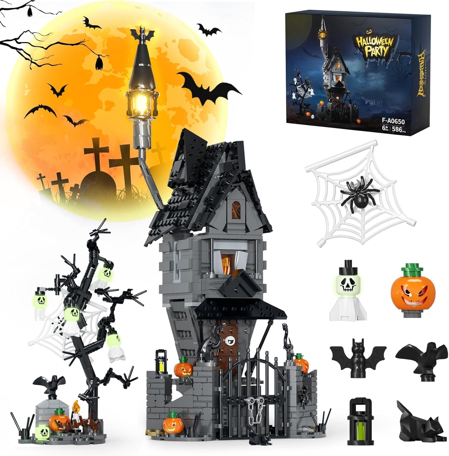 Halloween Haunted Mansion Building Set with Glow-in-the-Dark Features