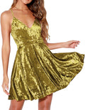 Women's Crushed Velvet Spaghetti Strap V Neck Mini Dress - Sleek Party