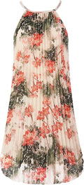 Ellames Women's 2025 Summer Spaghetti Strap Pleated Swing Dress 4-6)