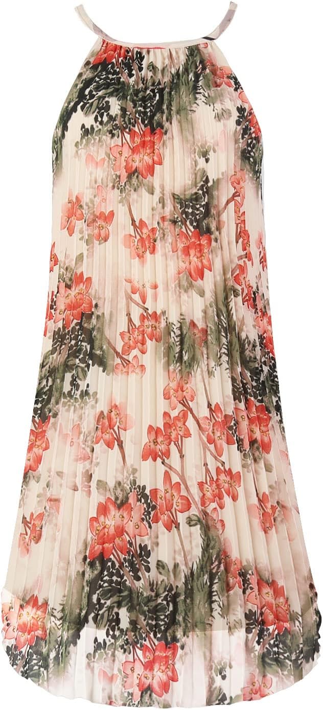 Ellames Women's Summer Spaghetti Strap Pleated Swing Dress