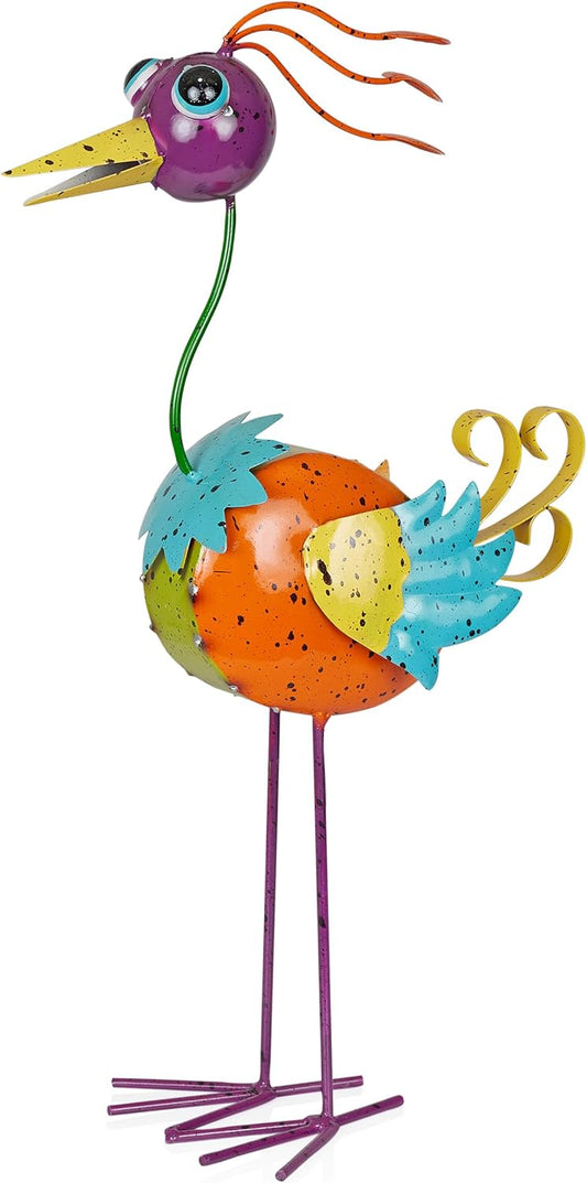 Quirky Metal Rainbow Bird Decor for Patio, Lawn & Garden