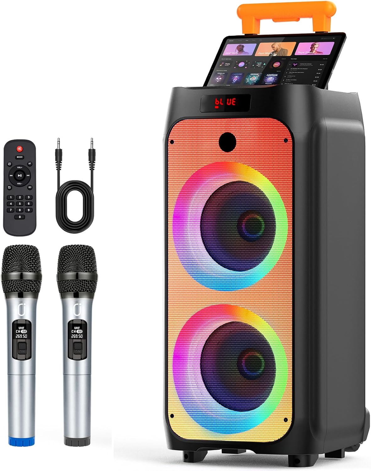 500W Karaoke Machine w/ Wireless Mics & Disco Light