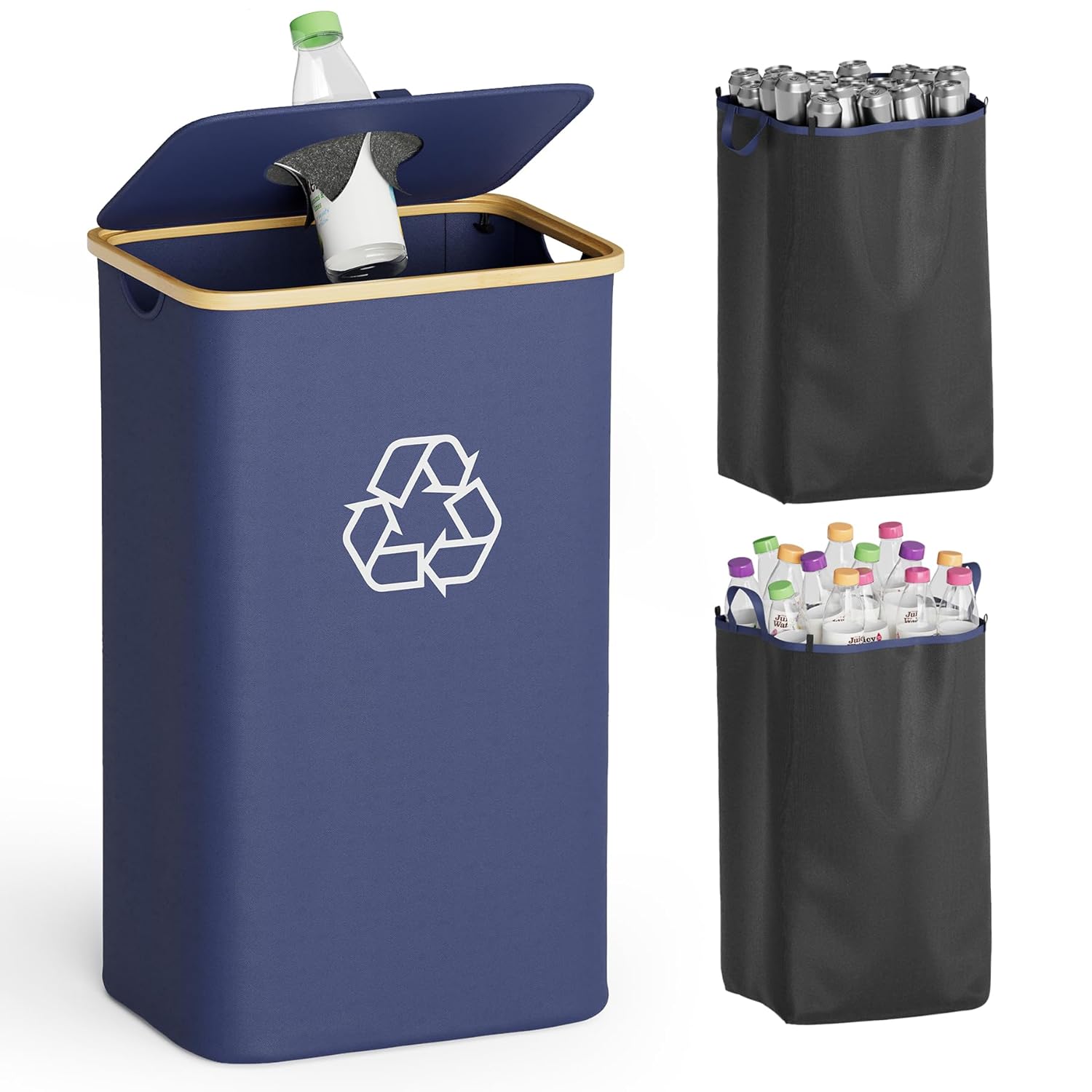 SpaceAid 26 Gallon Recycling Bin with Hands-Free Lid and Bags