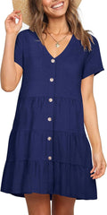 Nova In Sky Women's Summer Button Down T Shirt Dress - Flowy Knee