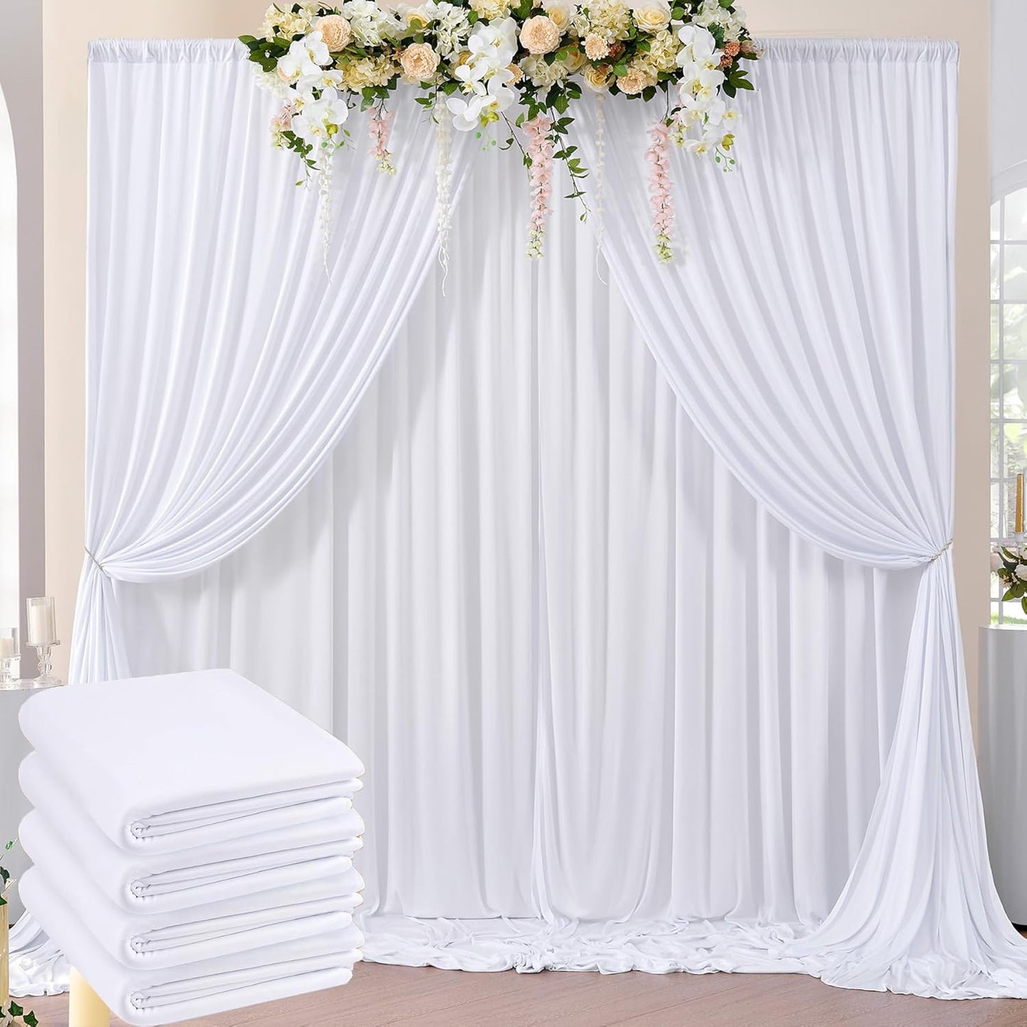 20ft x 8ft Wrinkle Free White Backdrop Curtains for Events