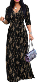 Plus Size Maxi Dress V-Neck 3/4 Sleeve - Comfortable Flattering Fit