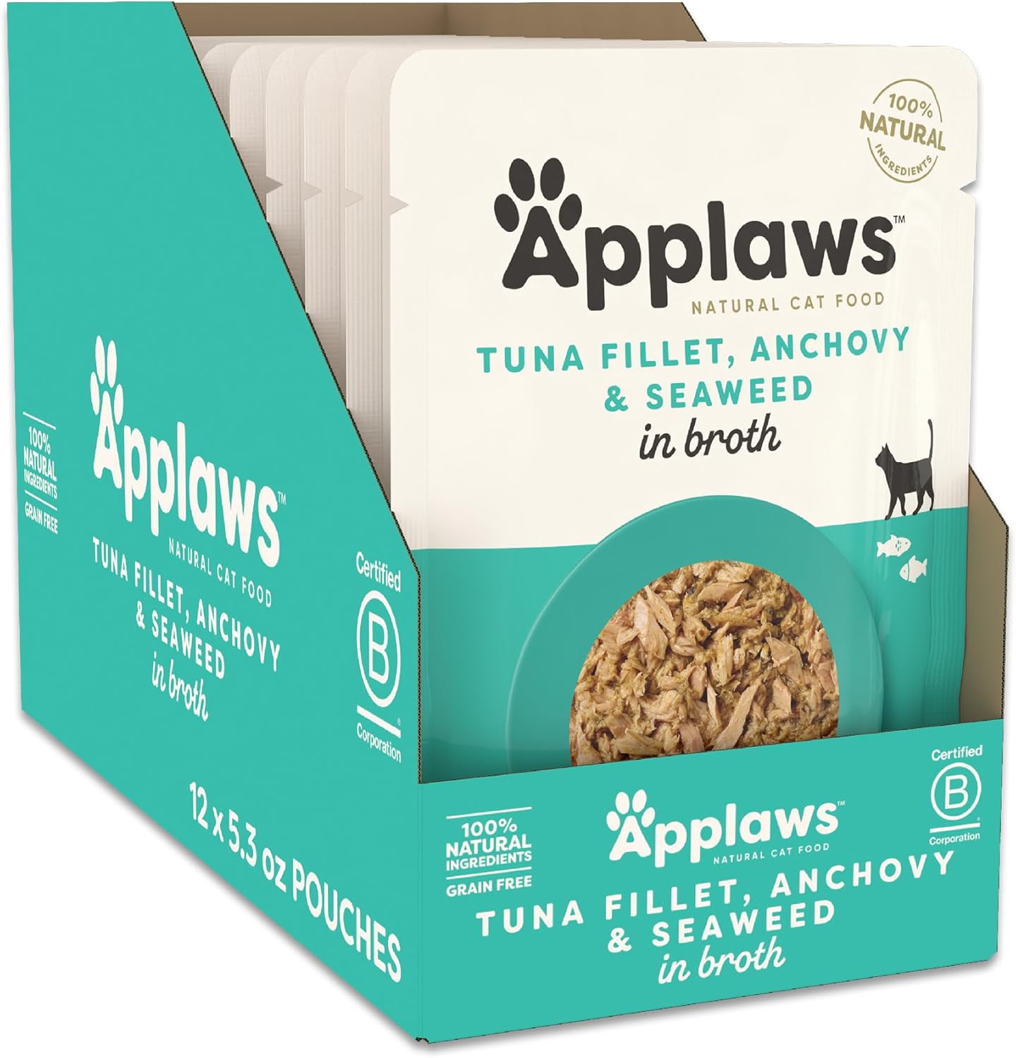 Applaws Natural Wet Cat Food in Broth, High Protein Tuna & Anchovy