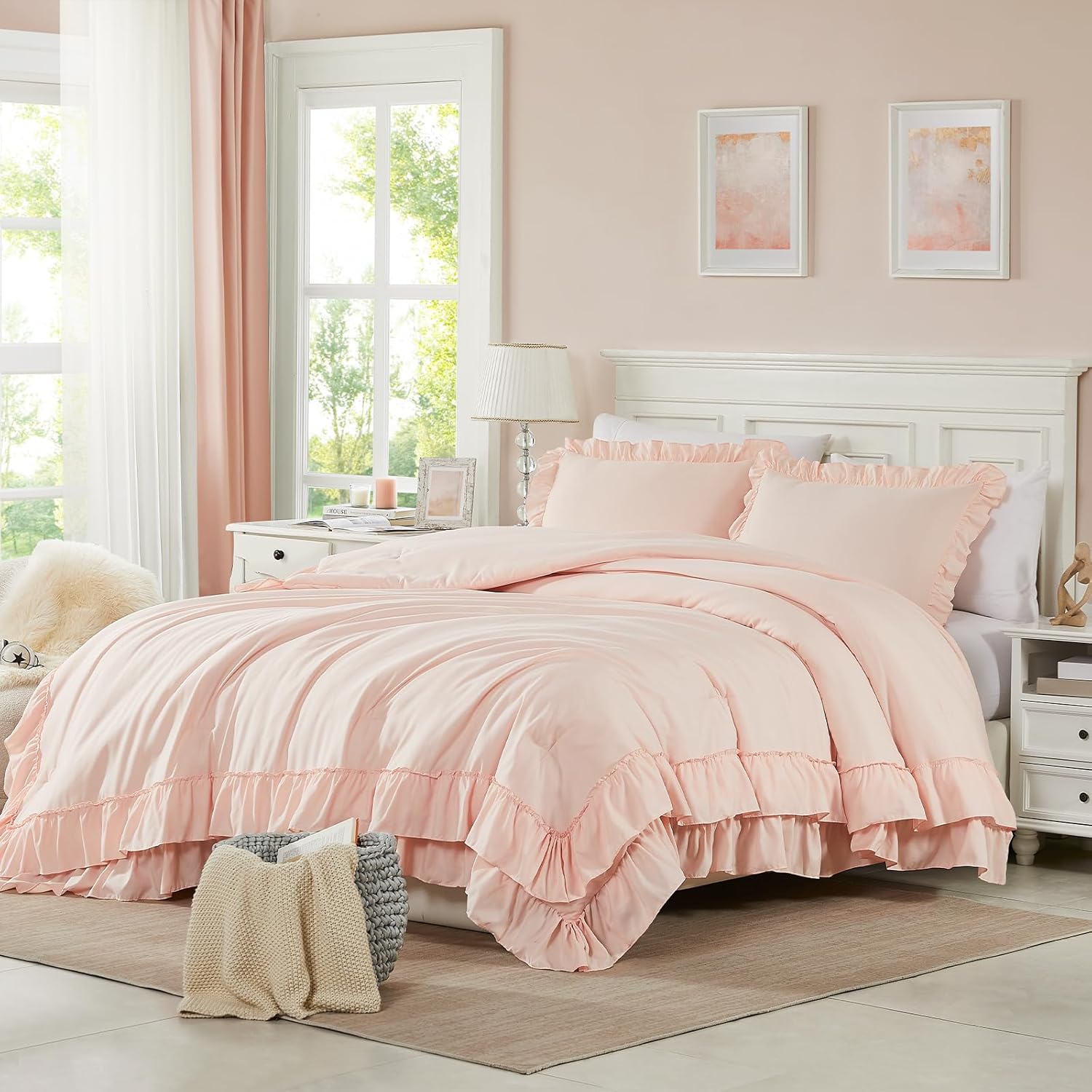 Cupocupa Beige Comforter Set for Twin XL with Ruffle Trim