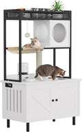 Cat Litter Box Enclosure Large White Wood Cabinet with Shelves