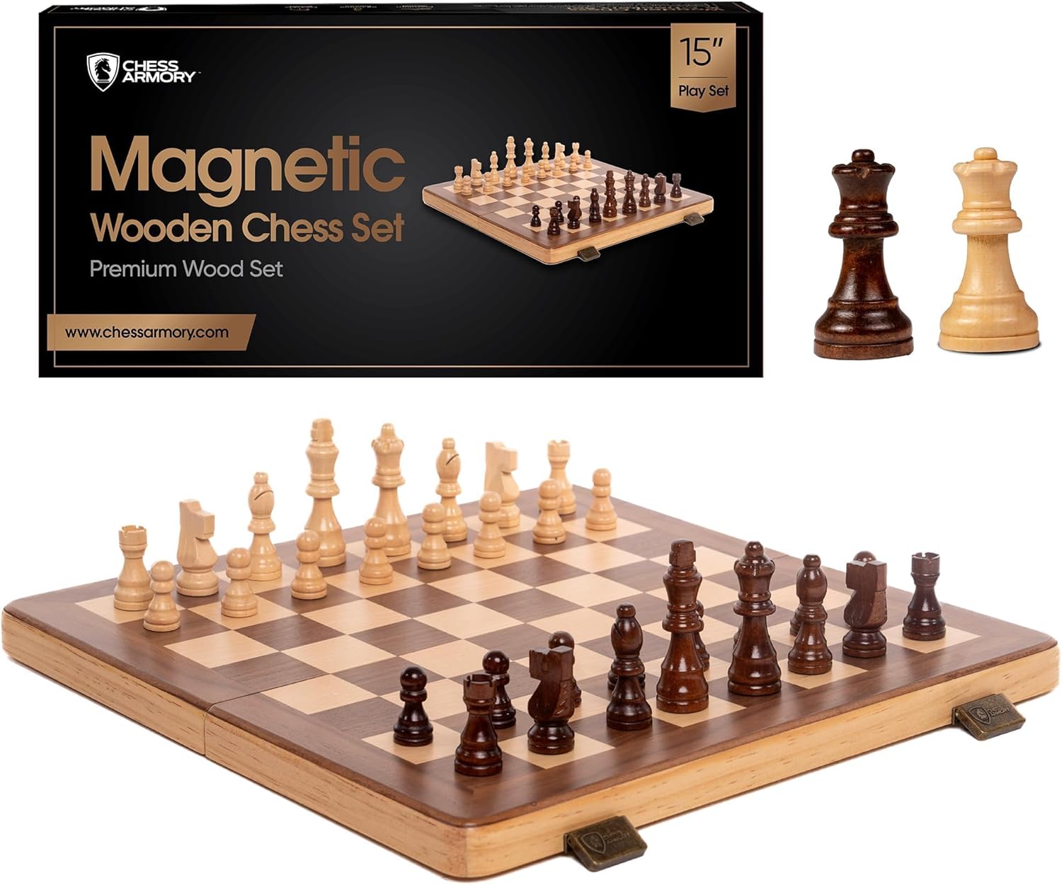 15 Inch Magnetic Wooden Chess Set for Adults & Kids Travel