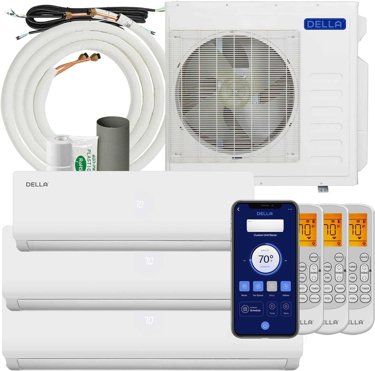 Della 36K BTU Tri Zone Air Conditioner - Cools 2400 Sq.Ft, Works with Alexa