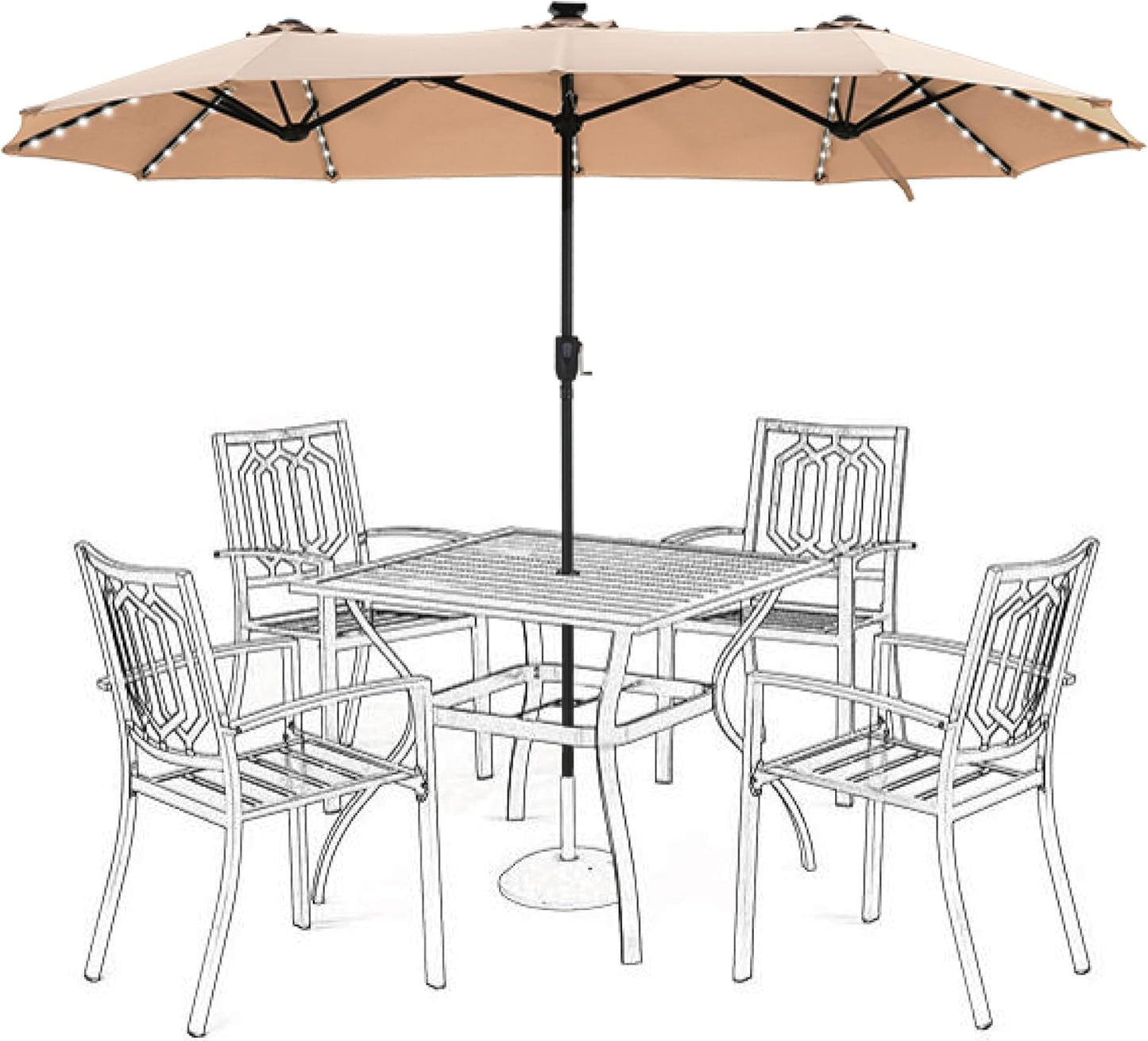 HERA'S PALACE 13ft Patio Umbrella with 120 LED Solar Lights