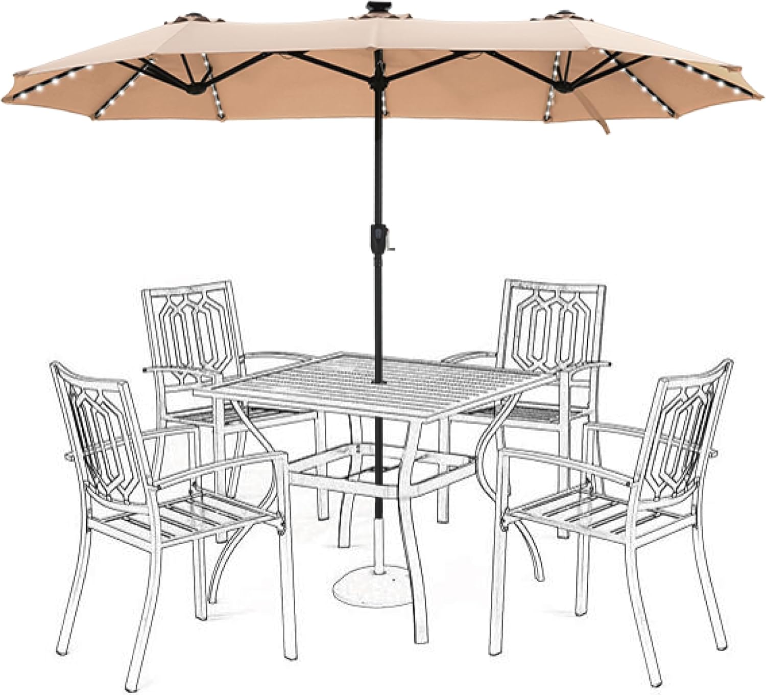 HERA'S PALACE 13ft Patio Umbrella with 120 LED Solar Lights