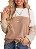 Dokotoo Womens Color Block Long Sleeve Knitted Pullover - Soft, Loose
