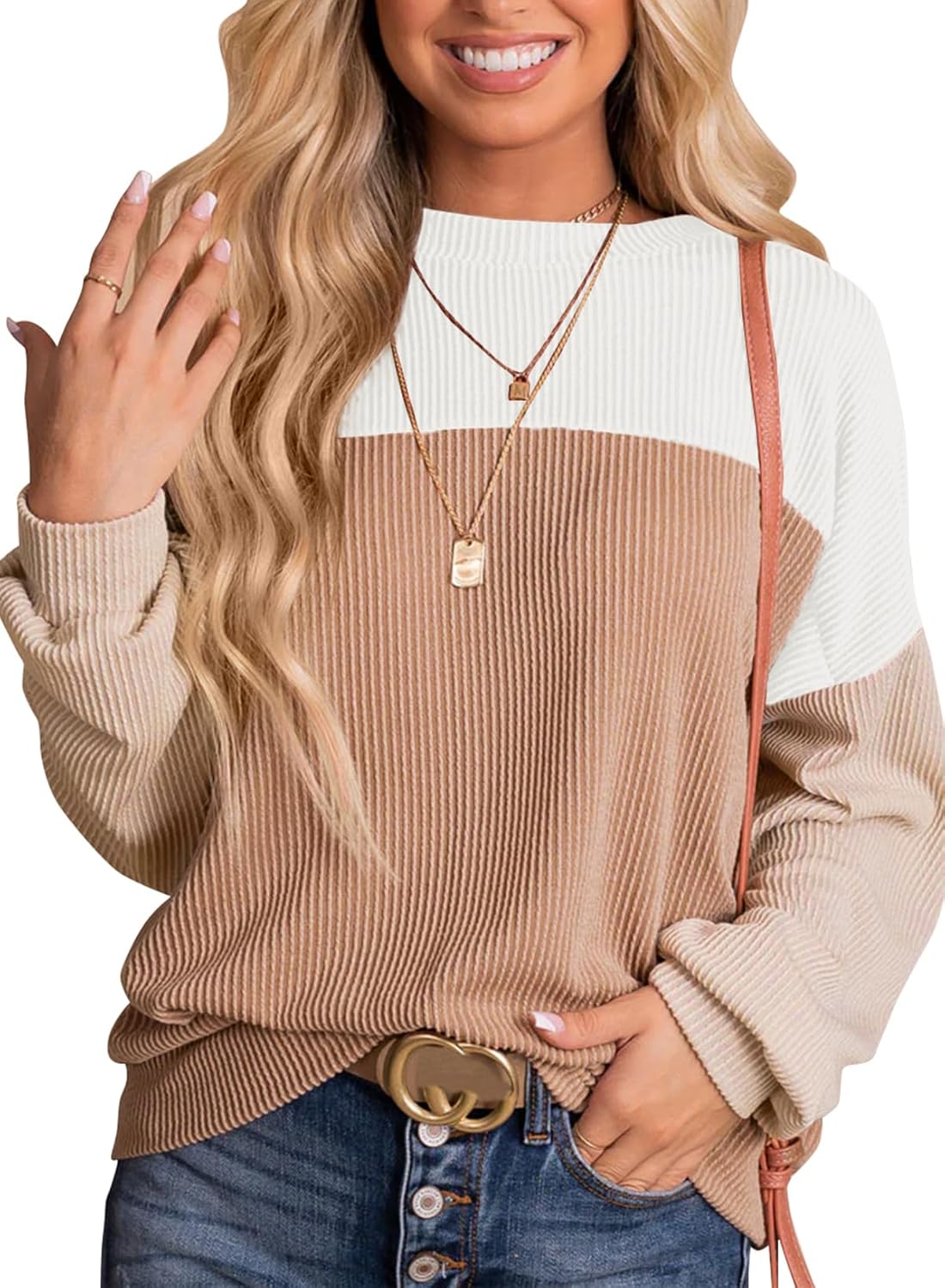 Dokotoo Womens Fashion Color Block Long Sleeve Pullover Tops