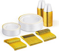 Gold Disposable Dinnerware Set for 25 Guests - Elegant Party Plastics
