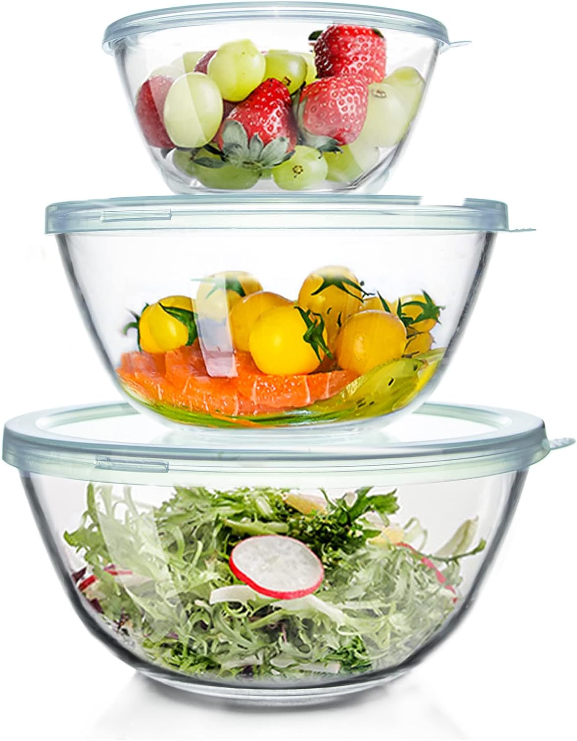 Glass Mixing Bowls Set with Lids for Cooking and Baking Needs