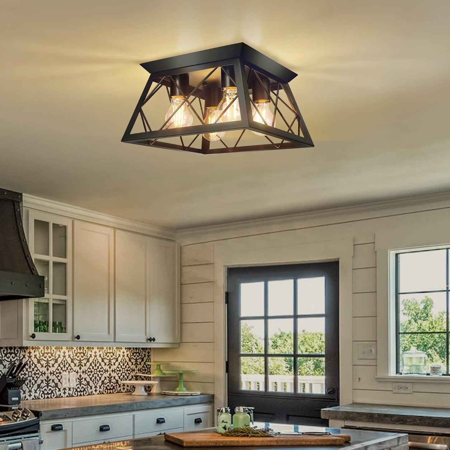 FadimiKoo 4-Light Black Flush Mount Ceiling Light for Home