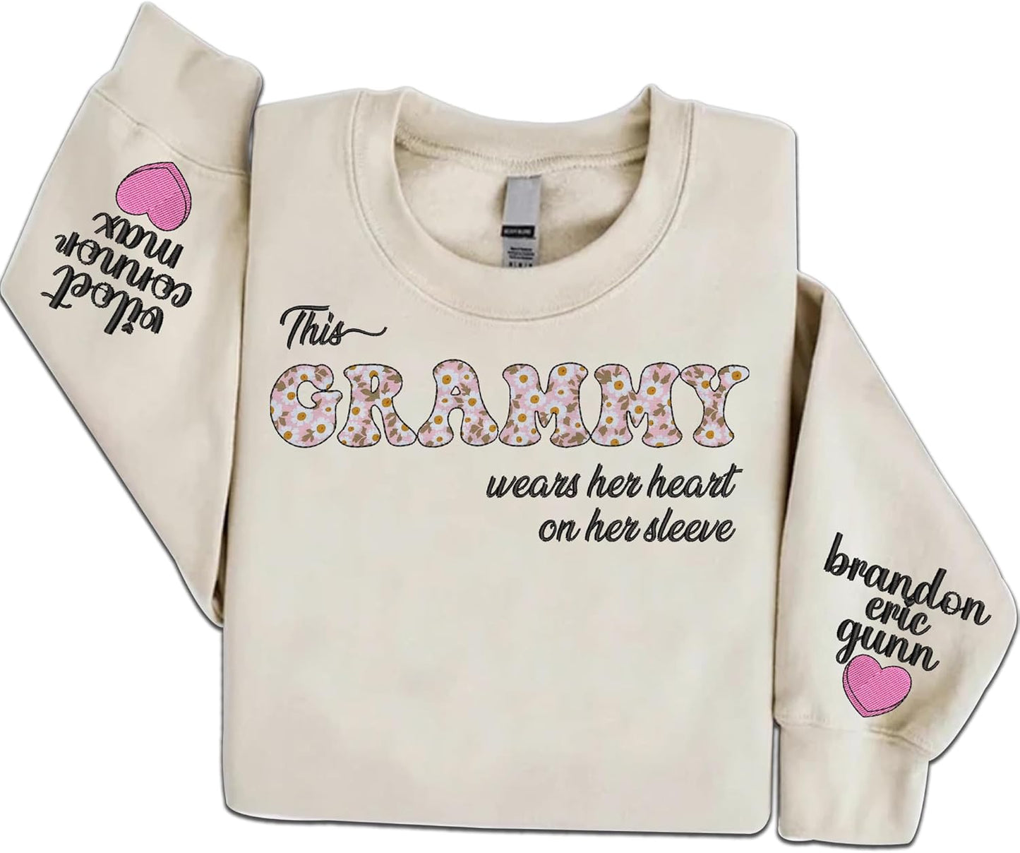 Personalized Grandma Embroidered Sweatshirt | Custom Names | Grey