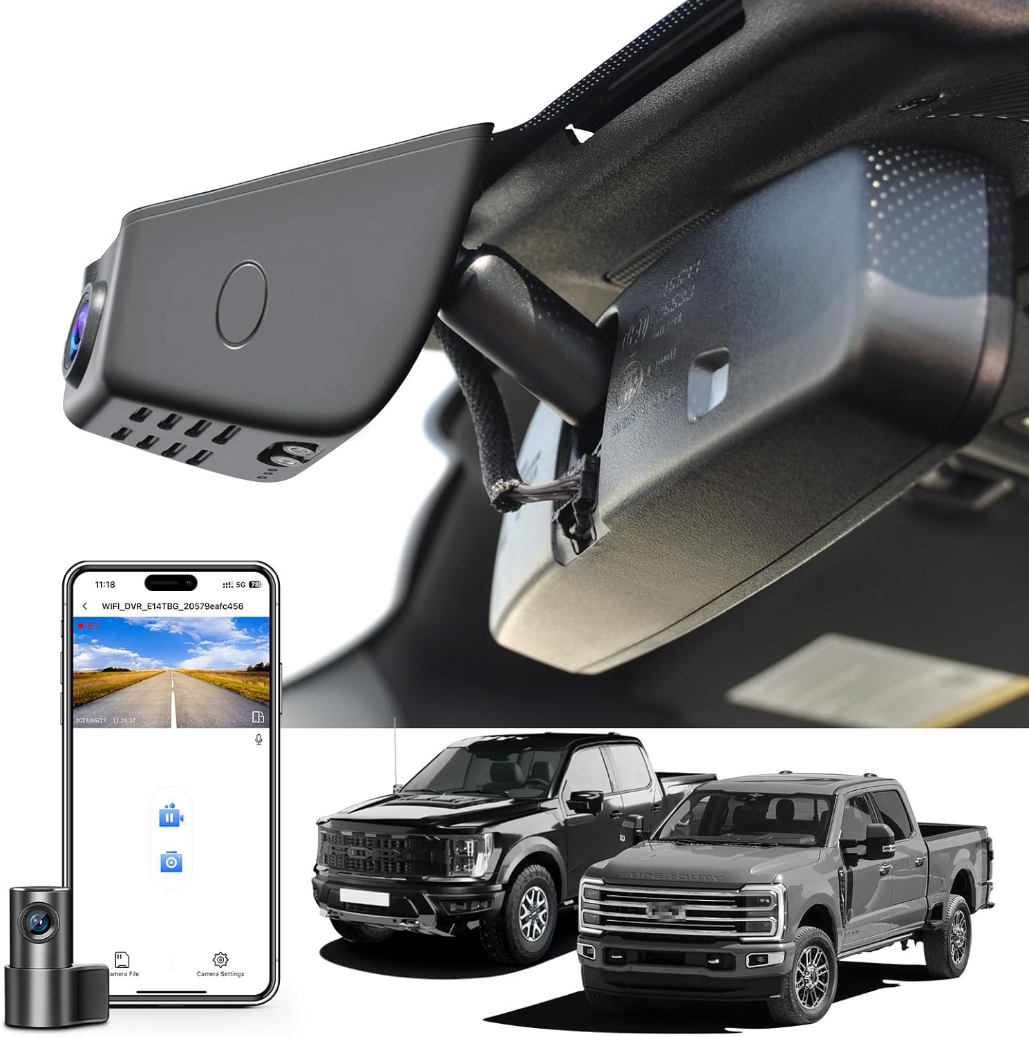 Front 4K & Rear 1080P Dash Cam for Ford F150 2018-2025