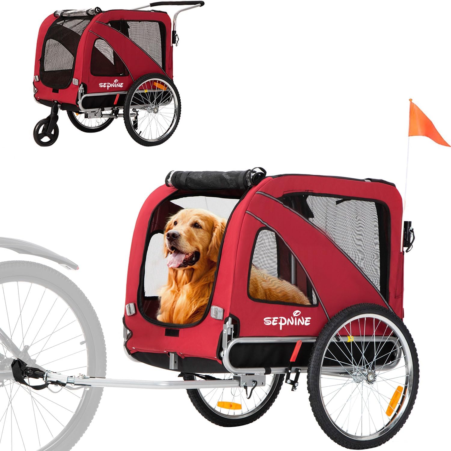Sepnine 2 in 1 Pet Bicycle Trailer for Small and Medium Dogs