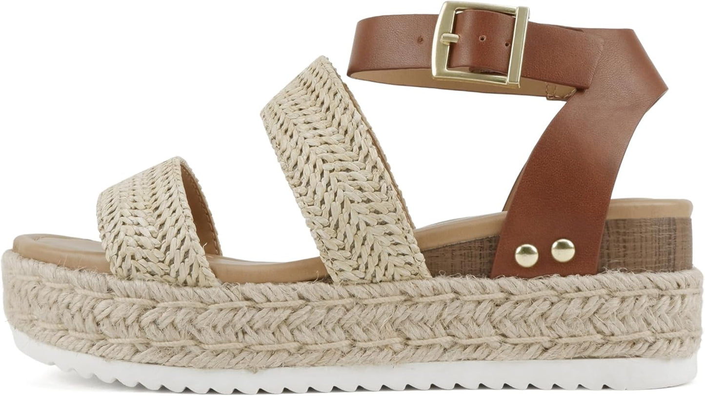 Soda Open Toe Buckle Ankle Strap Espadrilles Flatform Sandal