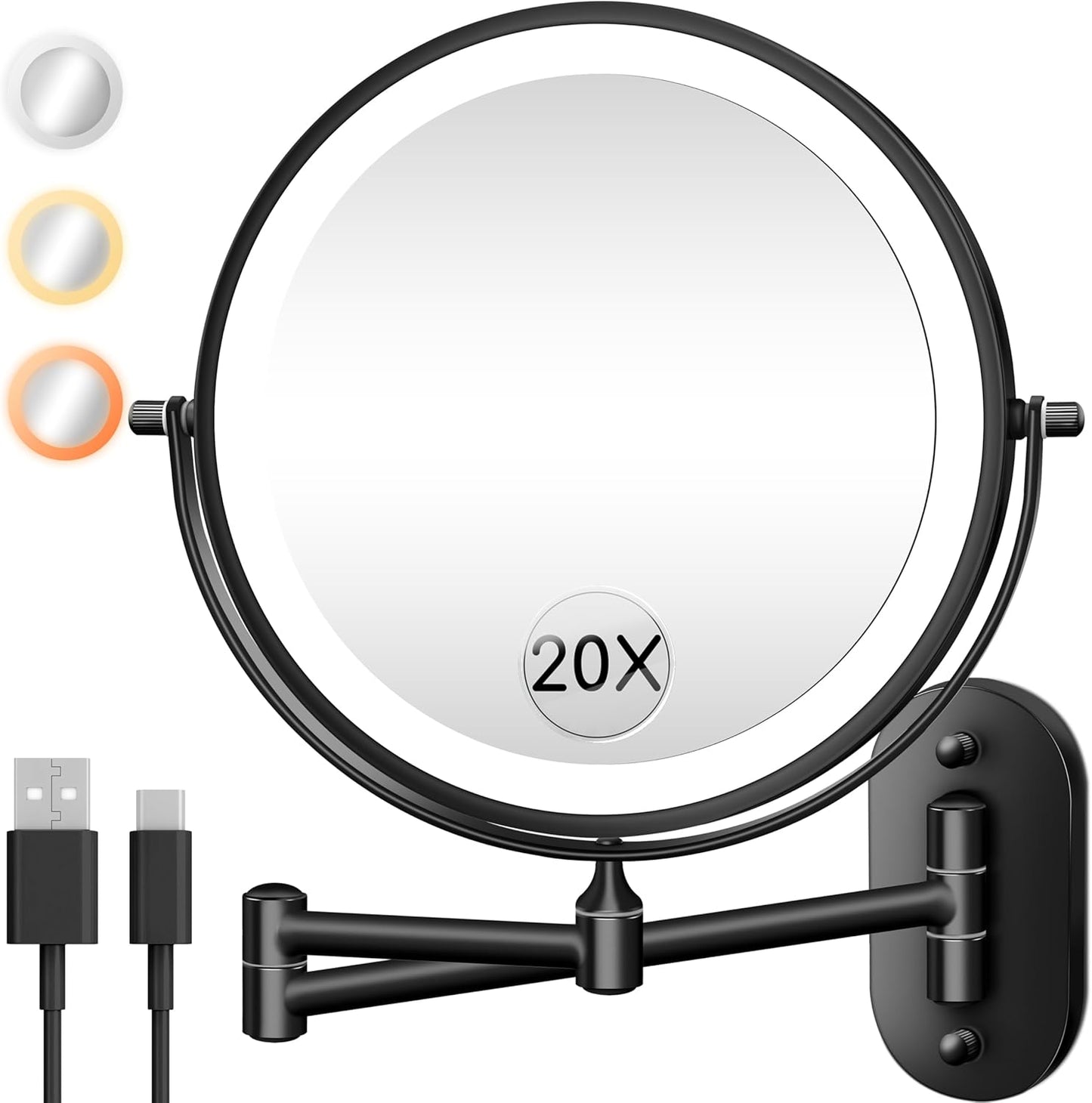 Wall Mounted Makeup Mirror with Light - 20X/1X Magnification