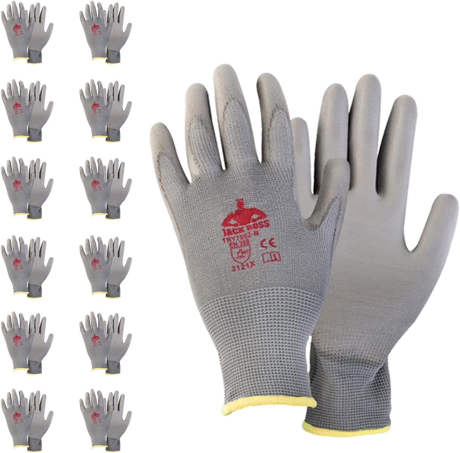 Jack Boss Work Gloves - Secure PU Grip & Seamless Knit