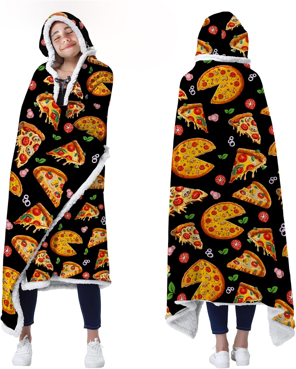 Pizza Blanket Hoodie for Women, Cozy Oversized Wearable Gift