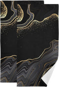Black Gold Marble Hand Towels Set of 2 - Abstract Grey Bath Hand
