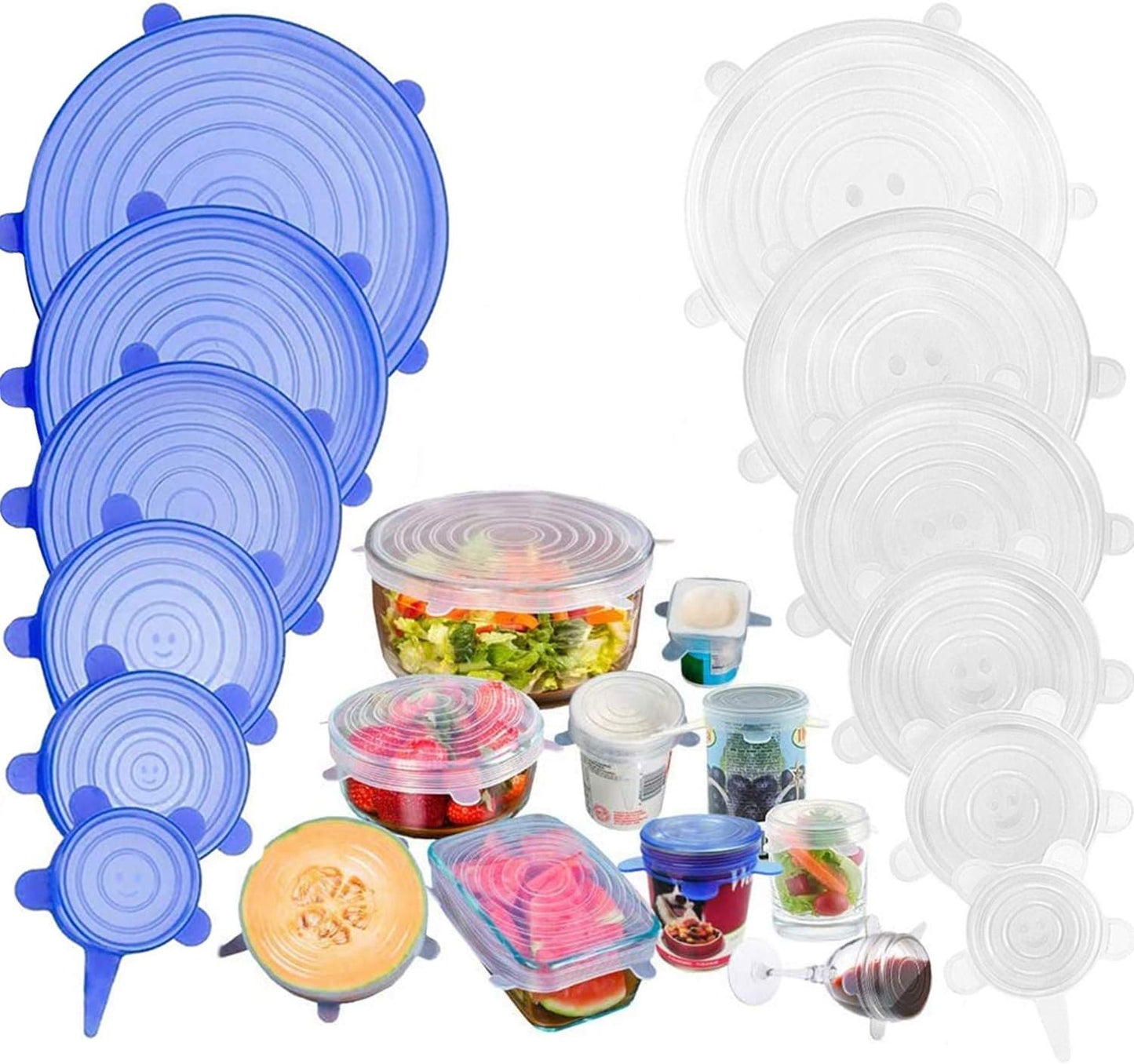 JIGUOOR 12 Pack Reusable Silicone Stretch Lids - Keep Food Fresh!