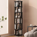 Solid Wood Rotating Bookshelf on Wheels, 6 Tier - Space-Saving 360