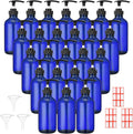 Blue Glass Pump Bottles 24 Pack - 8 oz Refillable Dispensers