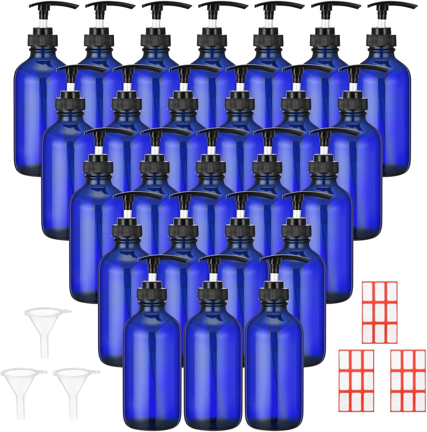 24 Pcs Blue Glass Pump Bottles for Soap and Lotion Dispenser