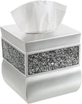 Crackled Glass Silver Tissue Box Cover Square - Elegant Bathroom Decor