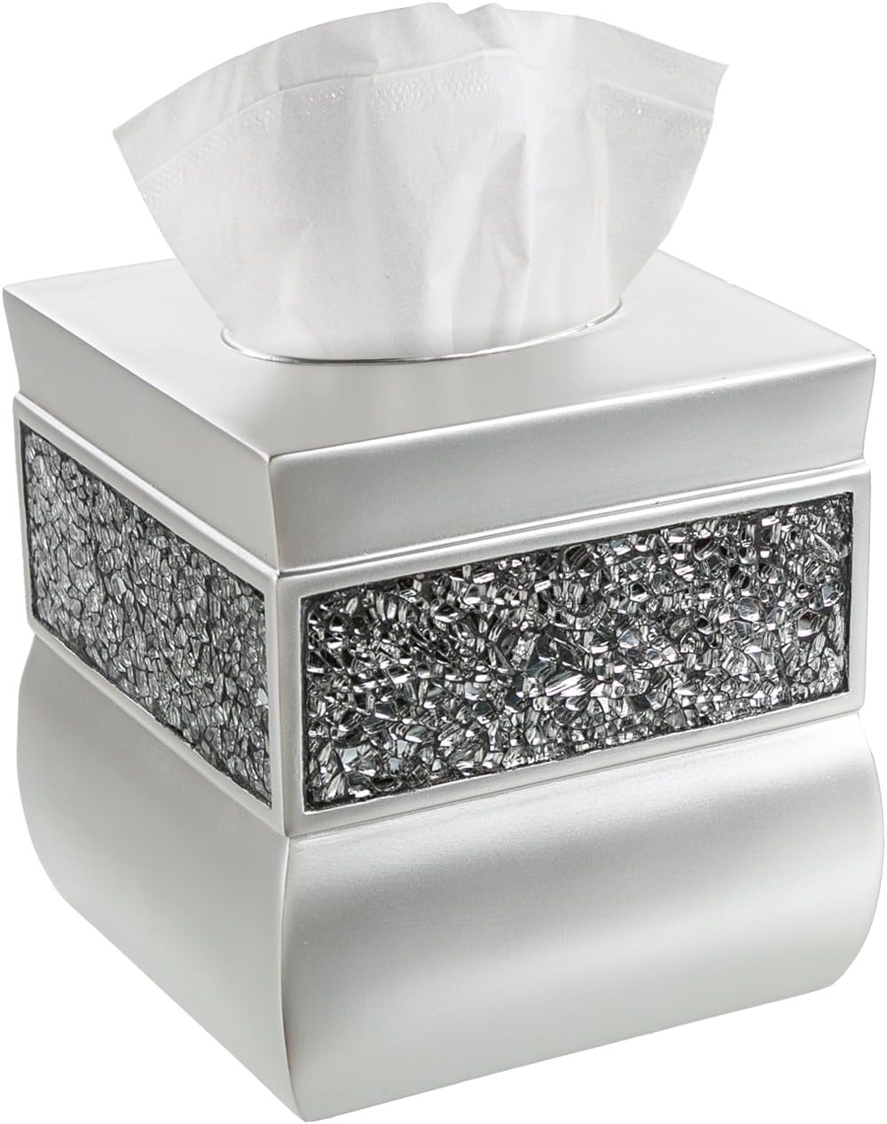 Crackled Glass Silver Tissue Box Cover for Elegant Home Decor