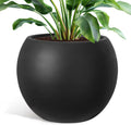 17.7 in Dia Large Round Planter - Black Sphere Pot with Drainage