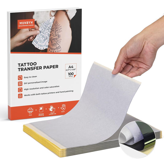 MUNBYN 100 Sheet Tattoo Transfer Paper: Quick, 4-Layer Stencils!