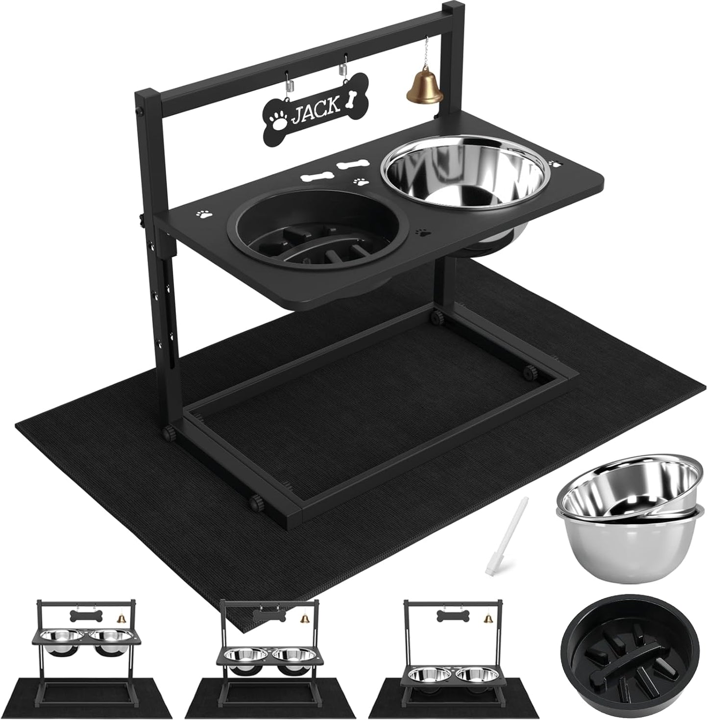 Elevated Dog Bowls with Adjustable Height and Spill-Proof Mat