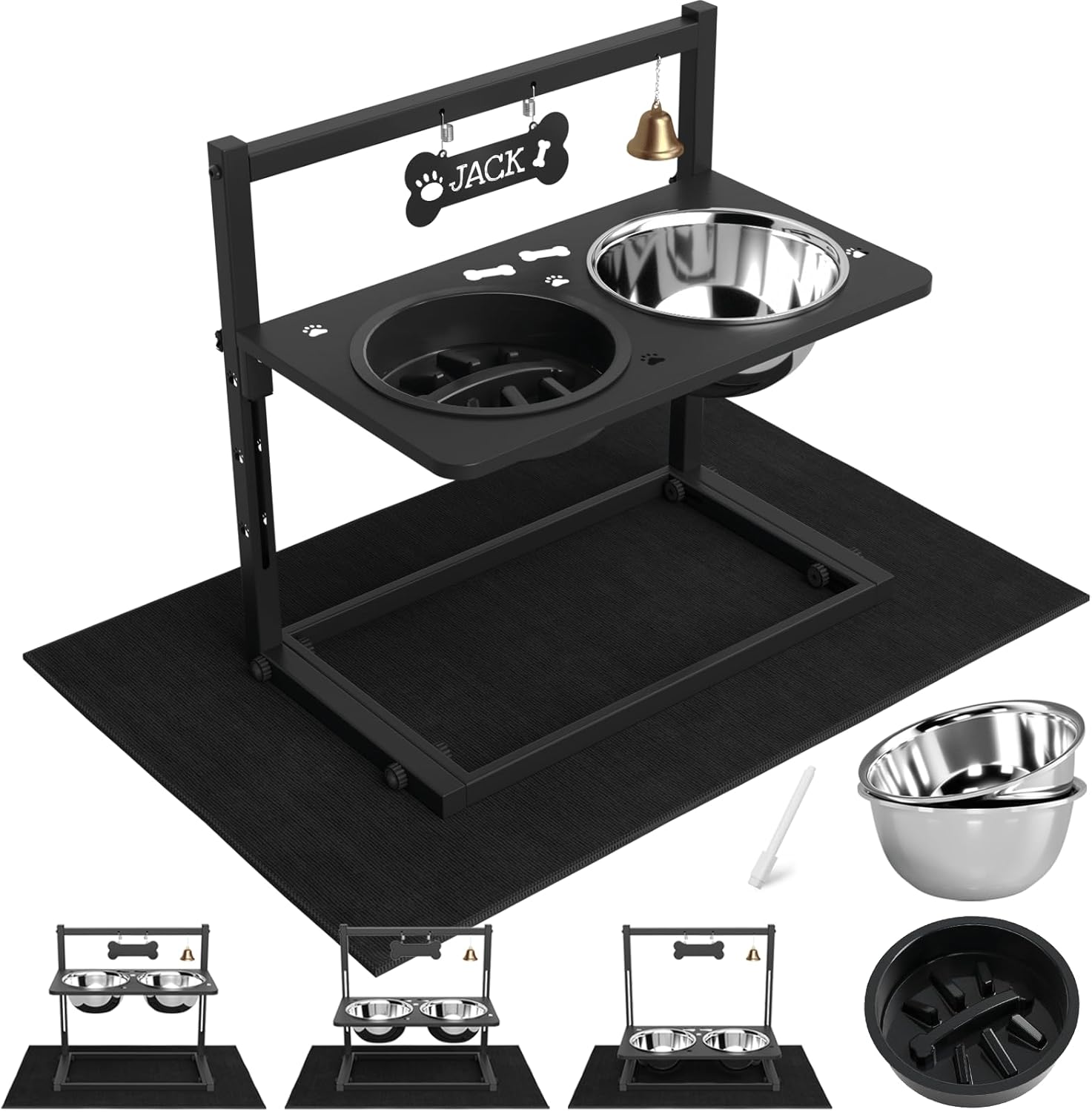 Elevated Dog Bowls with Adjustable Height and Spill-Proof Mat
