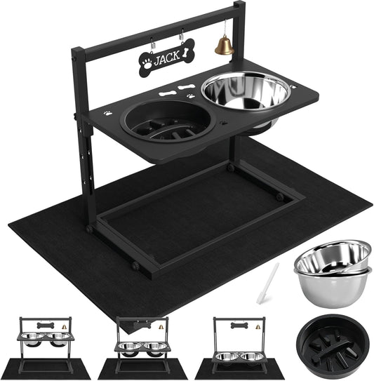 Elevated Dog Bowls with Adjustable Height and Spill-Proof Mat