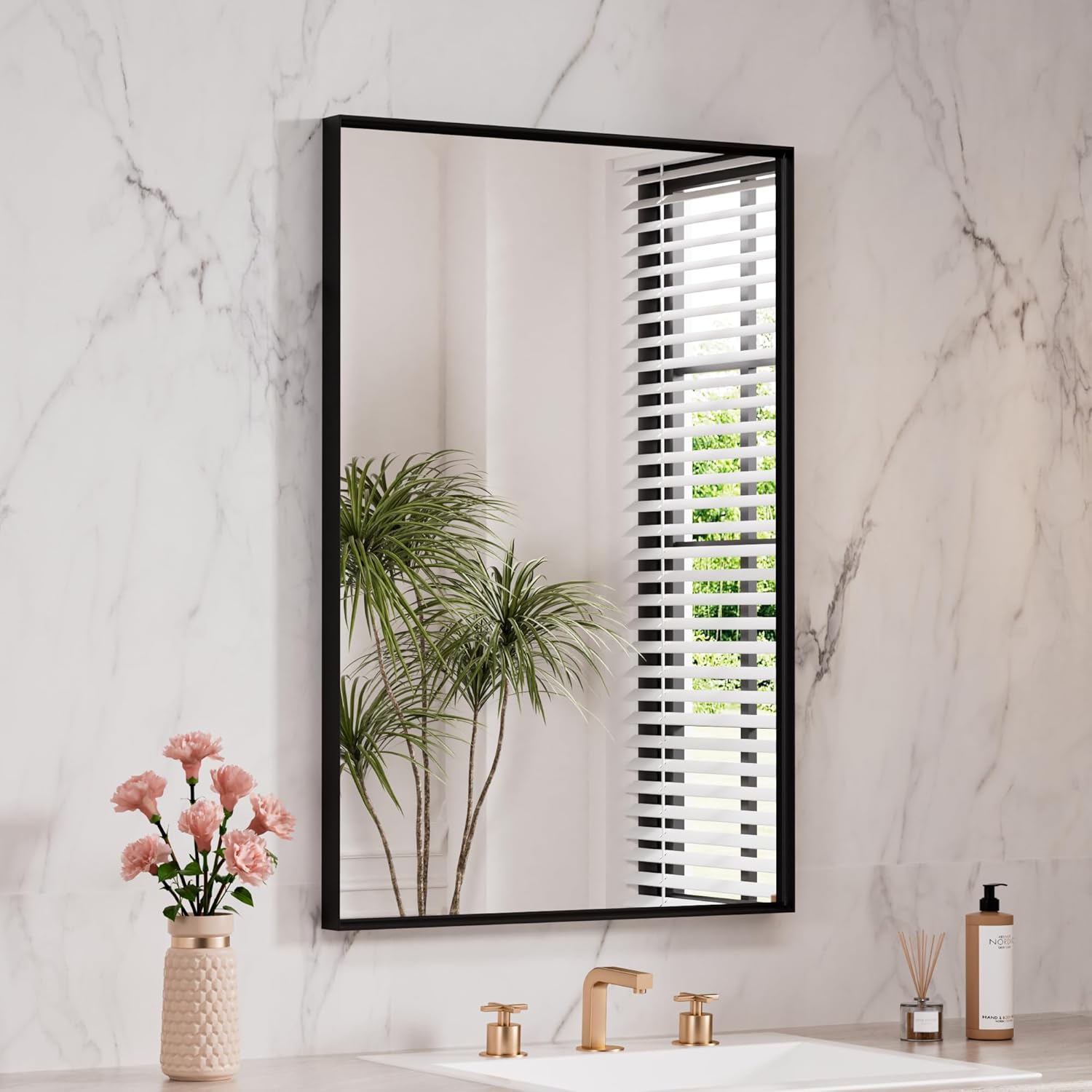 LOAAO Black Bathroom Mirror 32X36 for Modern Wall Decor