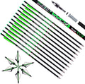 Crossbow Bolts 22 in Carbon Arrows 12 Pack with 6 Broadheads